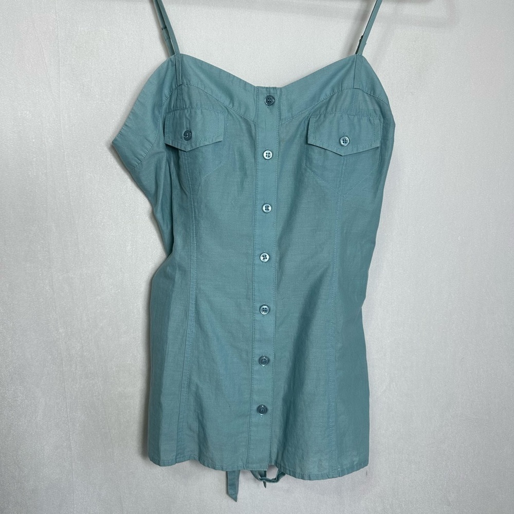 BCBGeneration Seafoam Green Button Down Cami Top‎ Tie Back S20 KJB1D715 Small